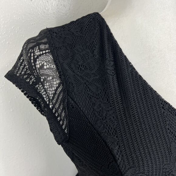 NY Collection Dress Women Extra Small Black Floral Lace Short Sleeve Fit Flare - Picture 8 of 11